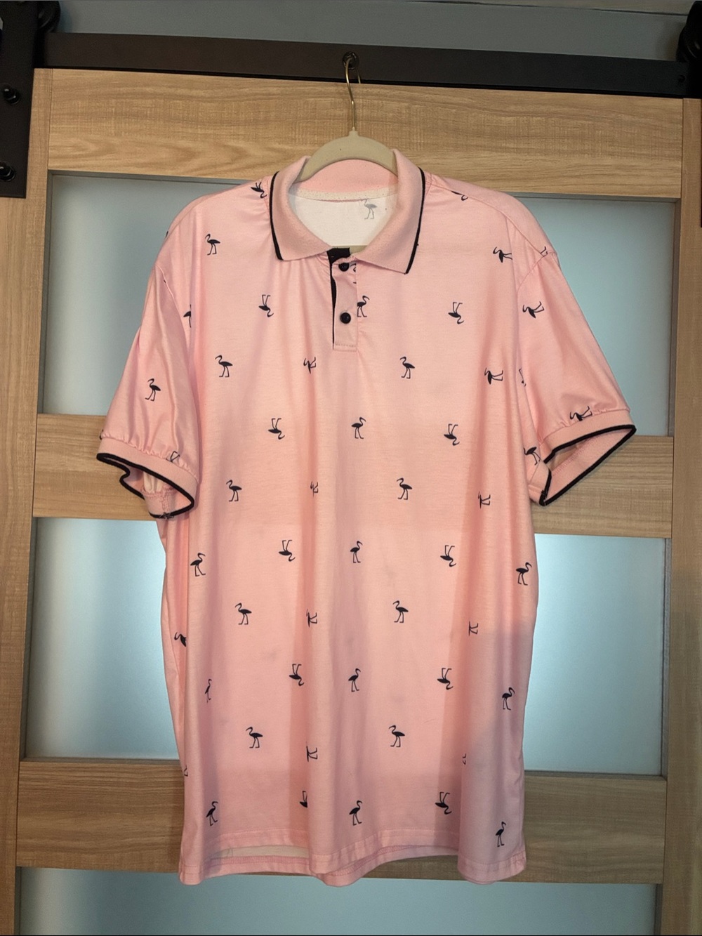 SHEIN Pink Polo with Navy Contrast & Mini Motif **fits like an XL